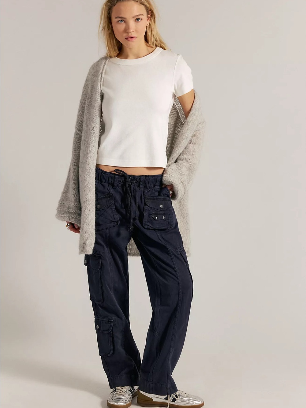 Free People We The Free Tahiti Pull-On Cargo Pants in Jet Black